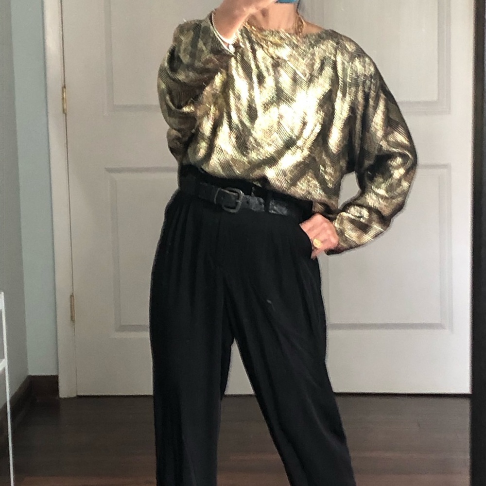 Halston III Vintage Metallic Long Sleeve Blouse - Picture 3 of 8